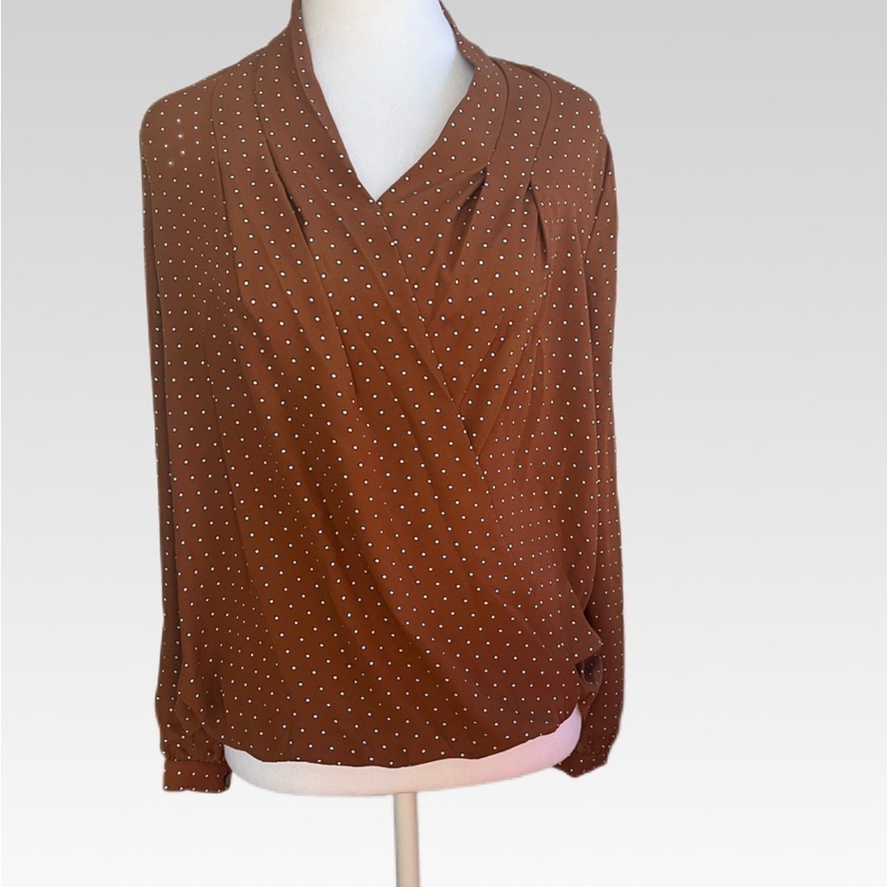 Ann Taylor Brown Polka Dot Blouse SP